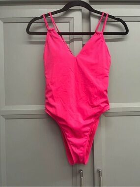 shosho Hot Pink Girls' One-Piece Swimsuit with Double Thin Straps